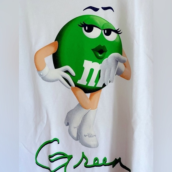 Authentic Old Character Kelly GREEN M&M’s White Short Sleeve Tee Size Large NEW - Picture 7 of 9